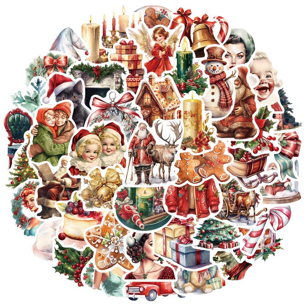 10/30/50pcs Vintage Christmas Caretoon Stickers Aesthetic Decals DIY Skateboard Guitar Notebook Car Cute Decoration Sticker Pack