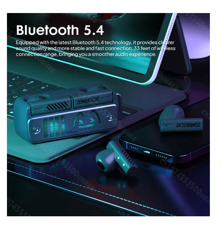 2025 Zombie Cat B8 TWS Wireless Earbuds Necklace Design Bluetooth 5.4 Headphone ENC Calls Noise Reduction Wireless Earphones with Mic