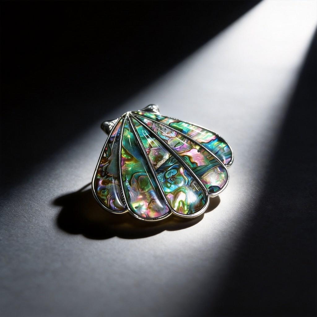 Vintage Shell Brooch Pendant With Geometric Inlay For Women And Men