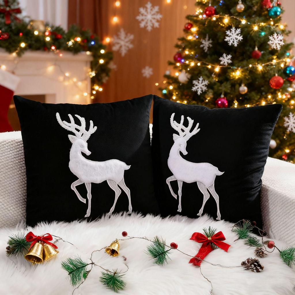 Reindeer Christmas Pillowcase, Winter Snowflake Embroidery Cushion Cover 45x45cm, Cross-border Bestseller