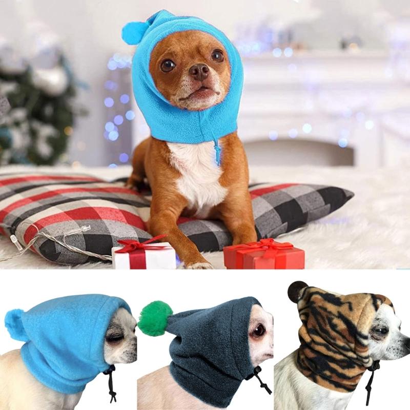 Warm Pet Hat Casual Solid Color Drawstring Adjustable Dog Hat with Pompom Winter Fashion Headgear Party Cosplay Hat