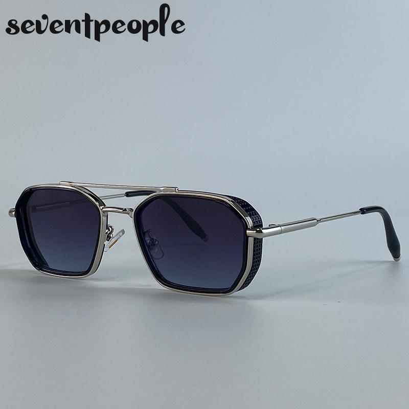 Steampunk Vintage Square Sunglasses Women Luxury Brand Trendy Metal Polygon Double Beam Sun Glasses Outdoor Shades UV400