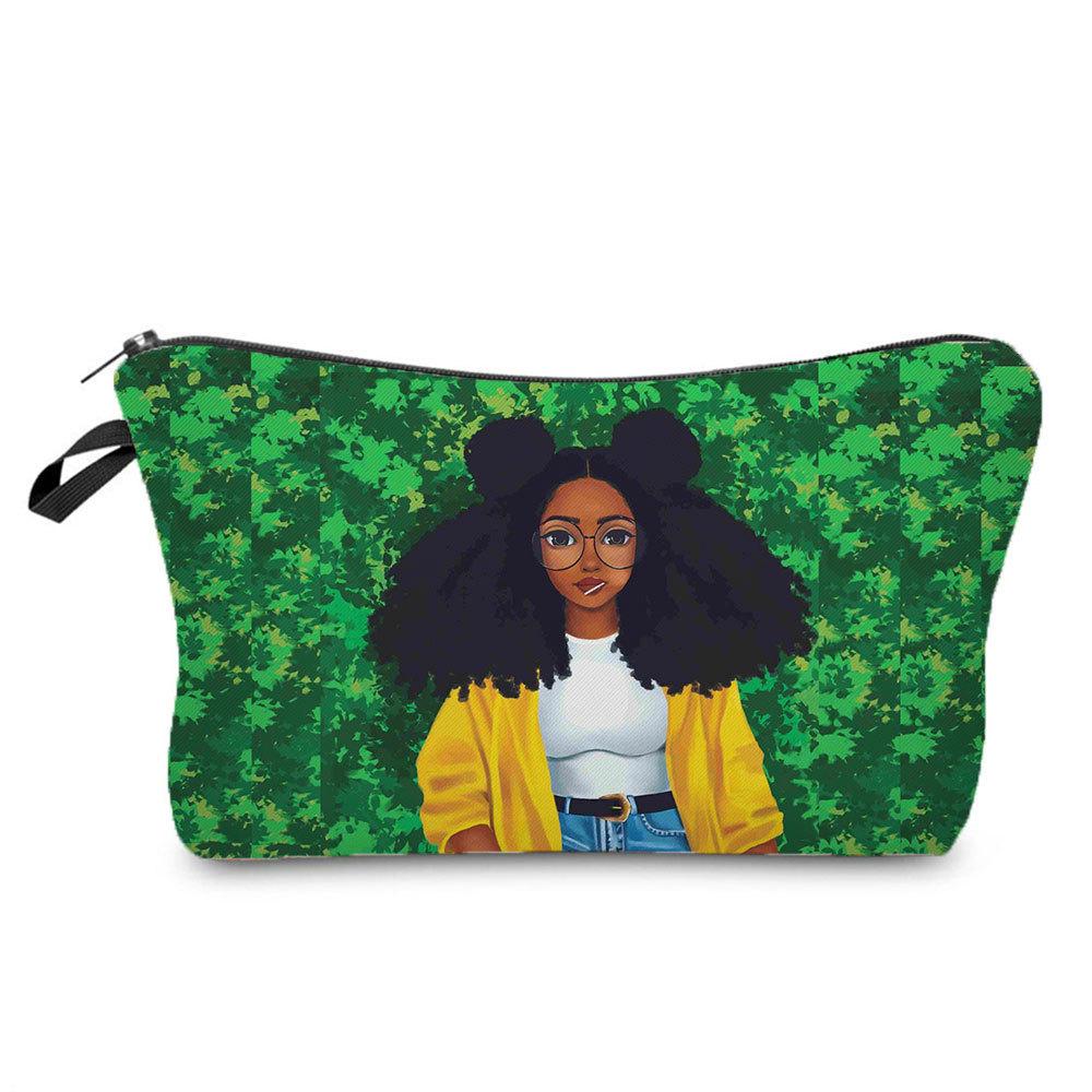 Women Black Girl Print Cosmetic Bag Toiletries Organize Travel Storage Case 6397