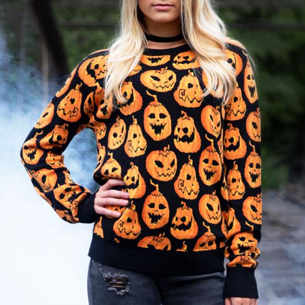 

Джемпер на Хэллоуин в европейском и американском стиле, осенний свободный грязный женский вязаный пуловер с круглым вырезом S чёрный