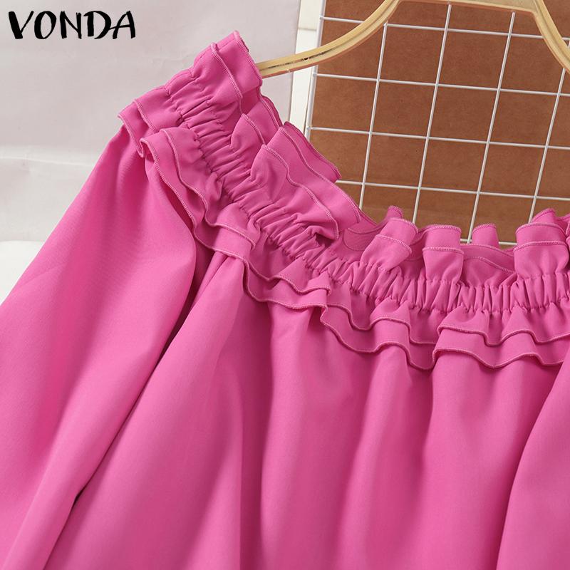 VONDA Women Summer Off Shoulder Ruffle Lantern Long Sleeve Blouses