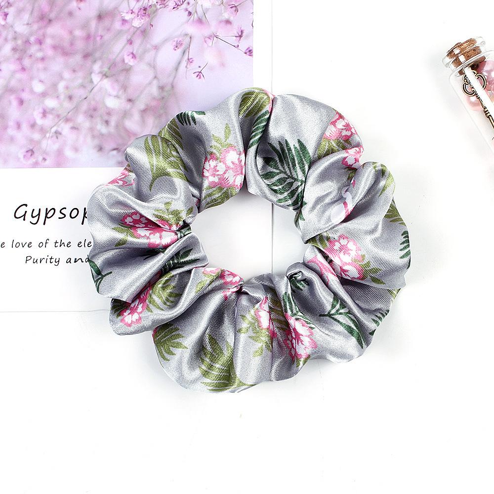 New Satin Printed Flower Floral Scrunchie Women Girls Elastic Hair Rubber Bands Accessories Tie Hair Ring Rope Holder Headdress
