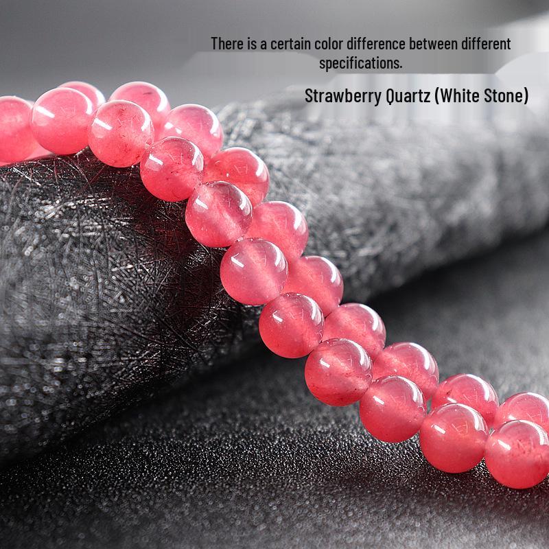 Strawberry Quartz White Natural Stone Beaded DIY Ornaments – Round Loose Beads for Handmade Accessories. 8mm, approx. 48 pieces, approx. 35g