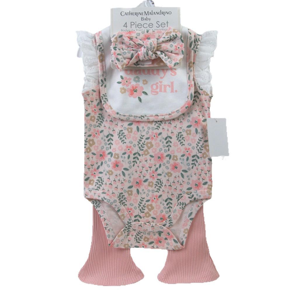 4-Piece Baby Girl Set: Headband, Bodysuit, Socks, Pants (0-3M)