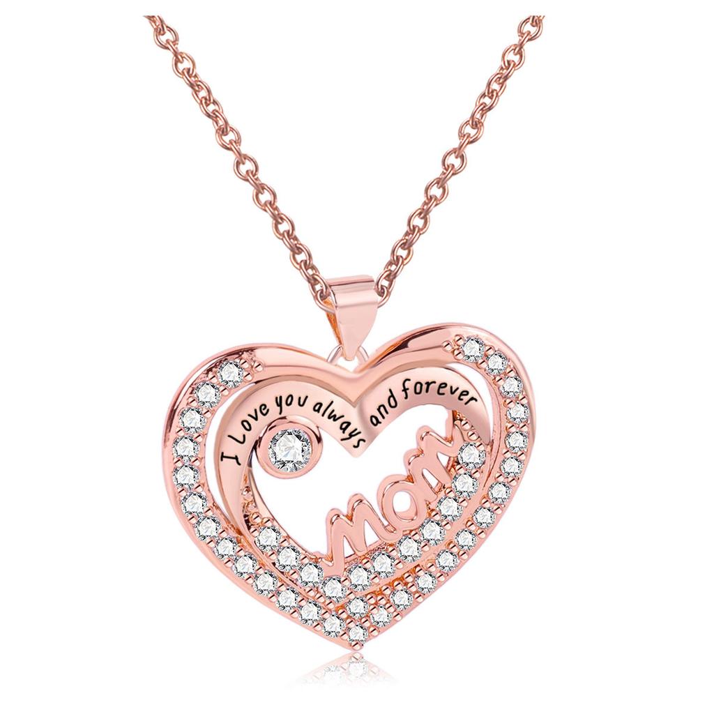 Love Heart-shaped Mother's Day Gift Zircon MOM Letter Necklace