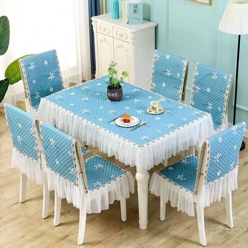 Mesa de jantar estilo europeu, almofada de cadeira de tecido integrado, renda, capa de cadeira de mesa de jantar de renda, capa de assento antiderrapante, almofada