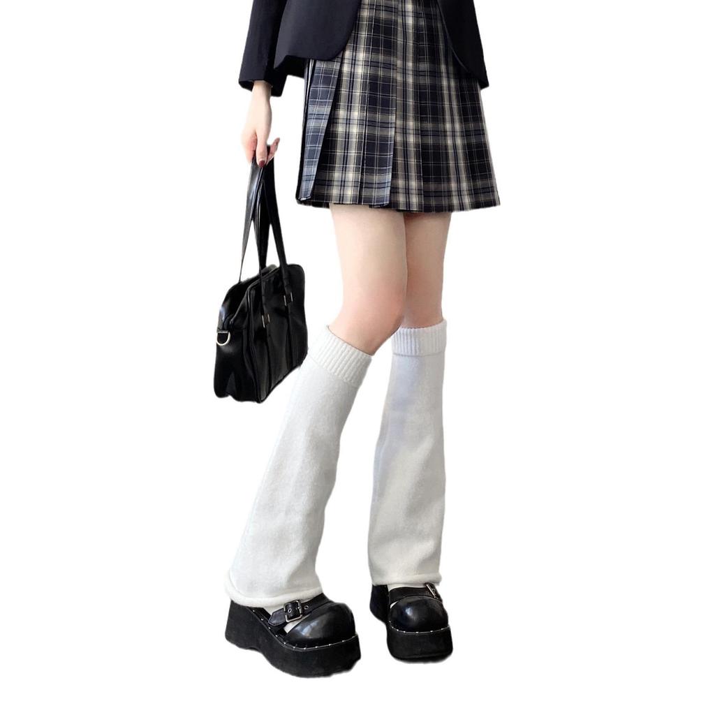 Gray-Powder Striped Wide-Leg Flared Socks - Knitted Autumn/Winter Calf Socks for Hot Girl Subculture