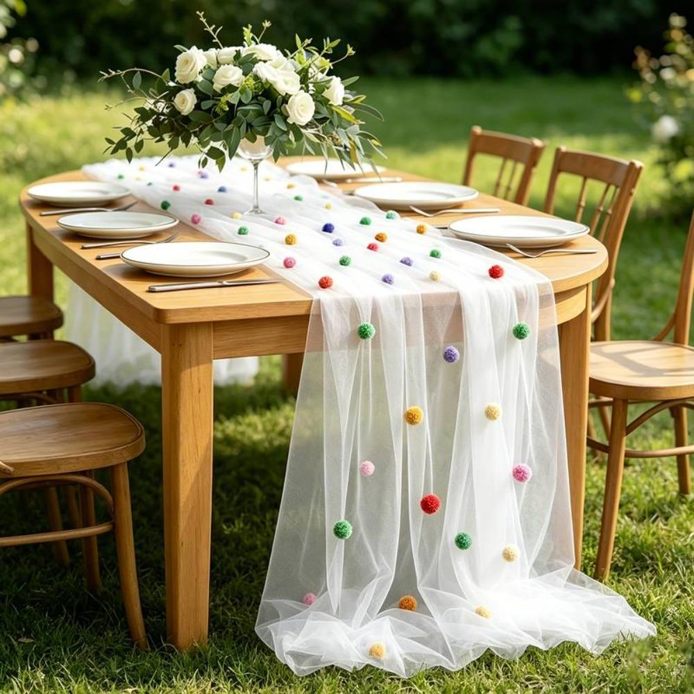Romantic Tulle Table Runner Handmade Colorful Table Cover Wedding Desktop Decoration Wedding Decor