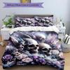 3pcs Skulls Angels and Roses Quilt Cover Set - Soft and Cozy Bedroom, Guest Room and Dorm Decorative Bedding 3-Piece Set 1 Quilt Cover + 2 Pillow