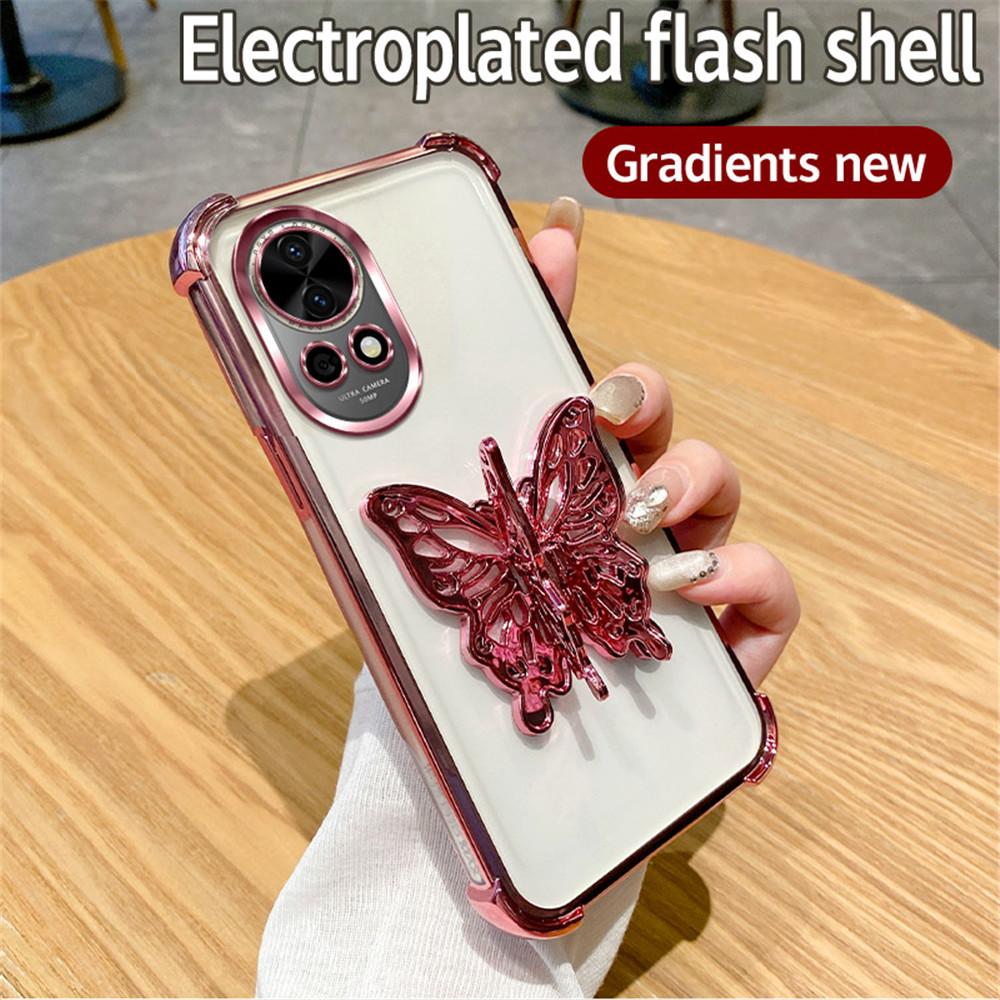 Shockproof Glitter Butterfly Holder Stand Phone Case For Huawei Nova 13 Pro 12 11 10 9 8 7 6 5 Pro SE Plating Soft Silicon Cover