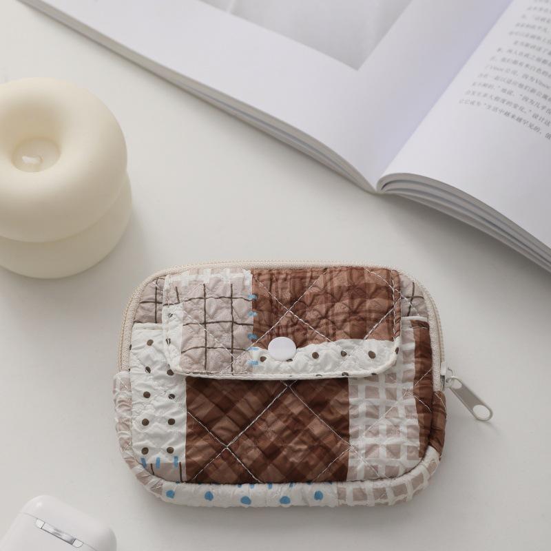 Striped Polka Dot Quilted Cotton Mini Coin and Makeup Purse