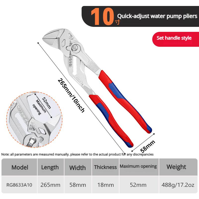 Universal Heavy-Duty Pliers, Large-Opening Water Pump Pliers, Auto Repair Tools German-Style Quick Adjustable Water Pump Pliers