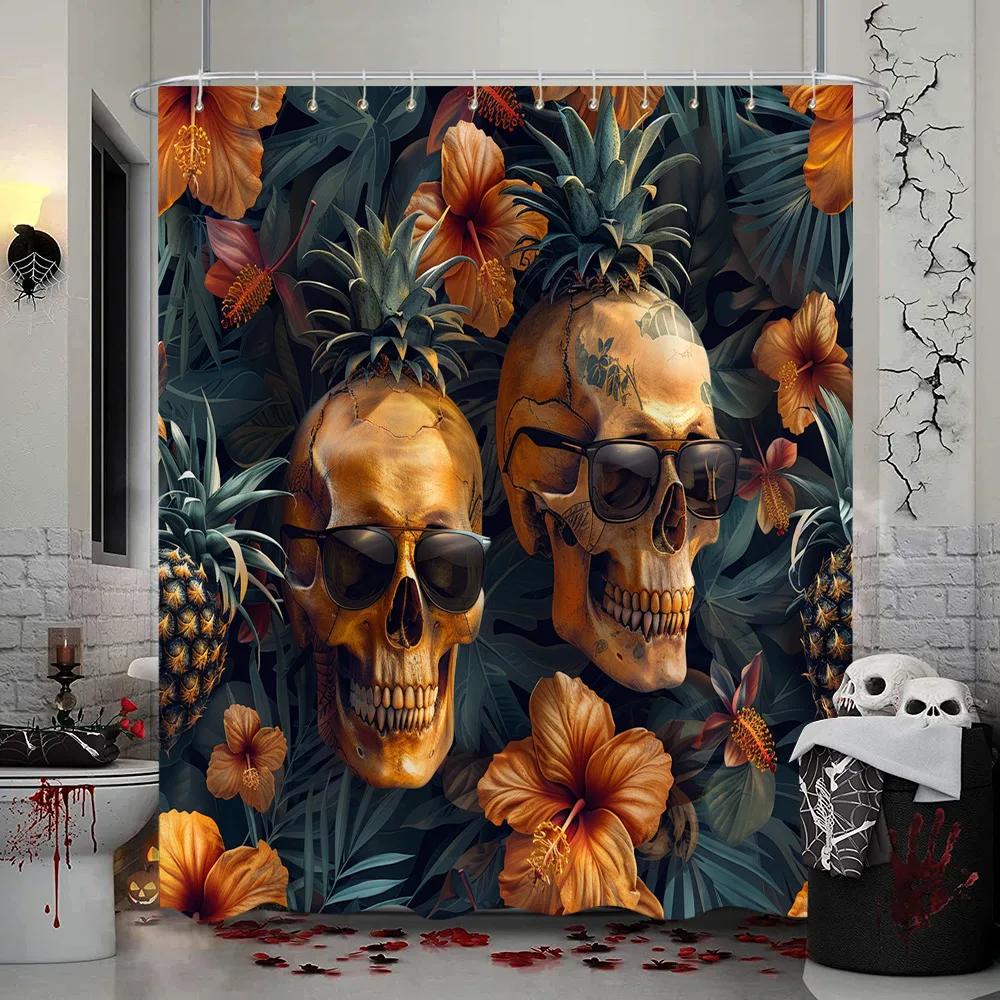 Spooky Halloween Skeleton Shower Curtain Skull Flower Dinosaur Western Cowboy Polyester Fabric Shower Curtains Bathroom Decor