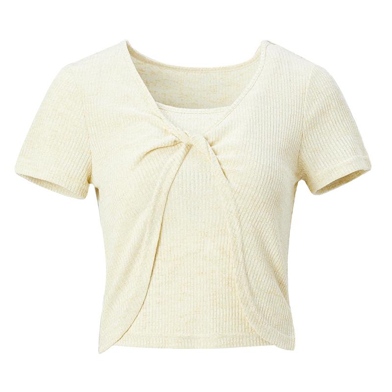 Lagogo Summer New Twisted Design Short Sleeve Women's Front Shoulder Inner Slim Top
