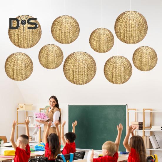 1/9ks Sada papírových lampionů Rustikální jutový design Snadné zavěšení Ručně vyráběné závěsné lampiony Svatební party dekorace