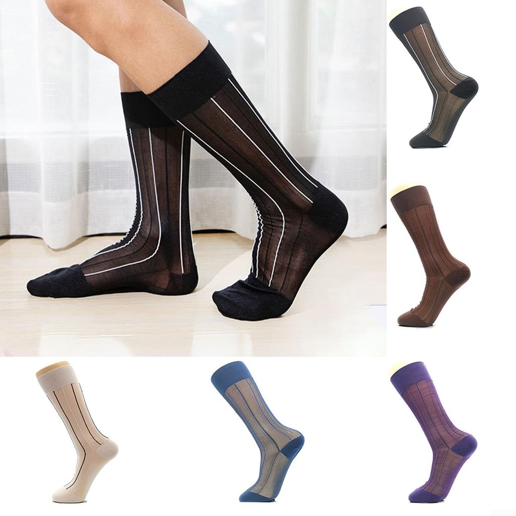 Transparente und seidige Herrensocken, gestreifte Kniestrümpfe für einen sexy Look
