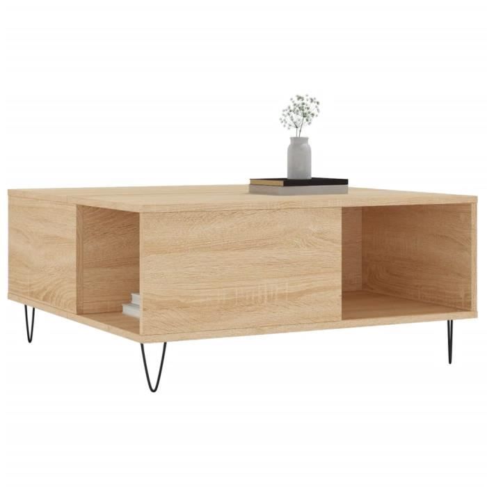 VidaXL Table basse chêne sonoma 80x80x36,5 cm bois d'ingénierie 830783