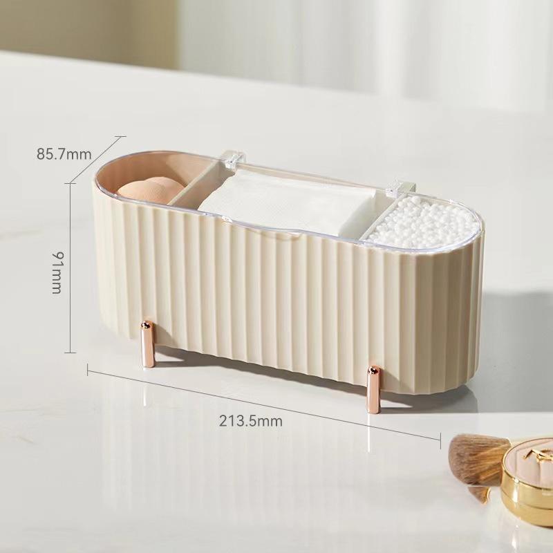 3Grid Makeup Organizer Large Capacity Clear Lid Storage Box for Swabs Powder Puffs Organizer for Cosmetics Home Organization