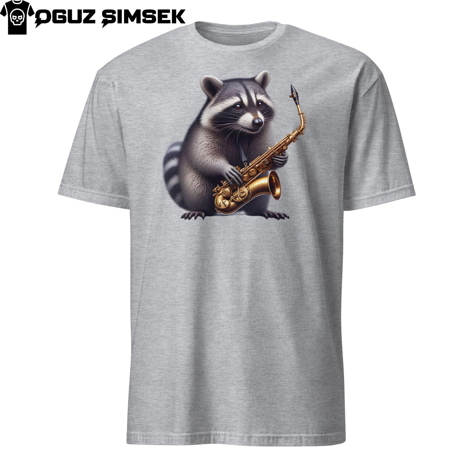 Realistic Raccoon Playing Saxophone Unisex T-Shirt Mens Womens Tees Top | Unique Graphic Tee XL