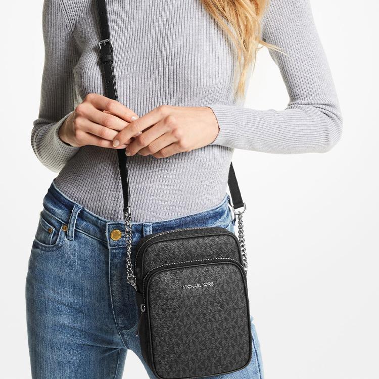 New MICHAEL KORS Jet Set Travel Canvas Shoulder Bag, Crossbody Bag Medium Size Women's Black 35F1STVC2B-BLACK