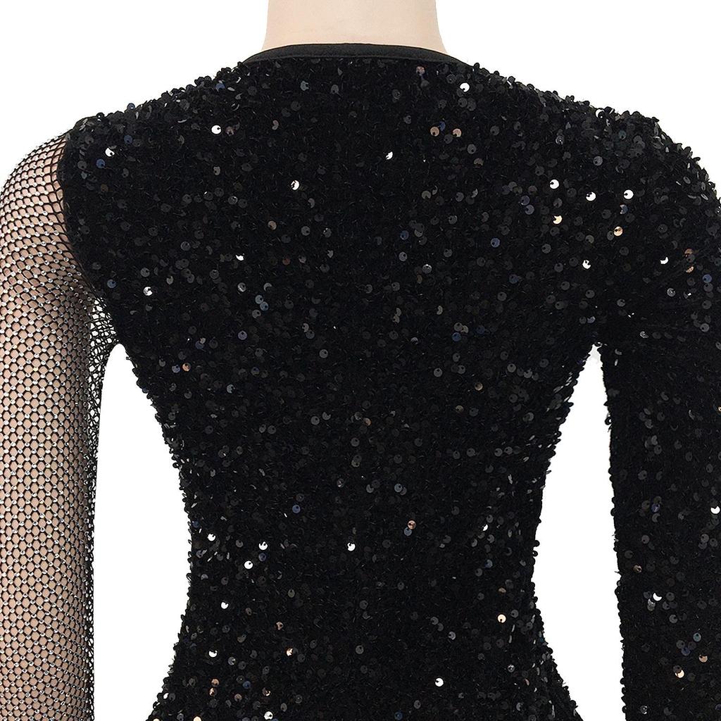 X5315 Europäisches & Amerikanisches Mode V-Ausschnitt Paillettenkleid - Sexy, Langarm, Heißbohrdesign
