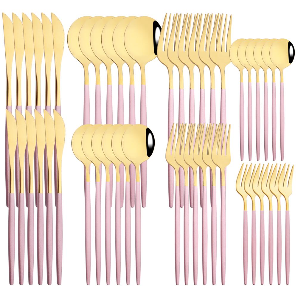 48pcs/Set Gold Cutlery Set Dessert Knife Fork Teaspoon Dinnerware Mirror Stainless Steel Tableware Western Home Kitchen Flatware