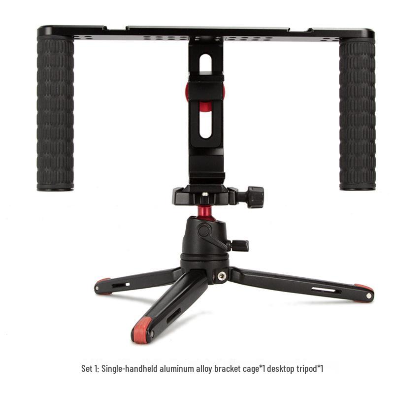 Manjike Portable Aluminum Phone Cage with Light and Mic for Live Streaming