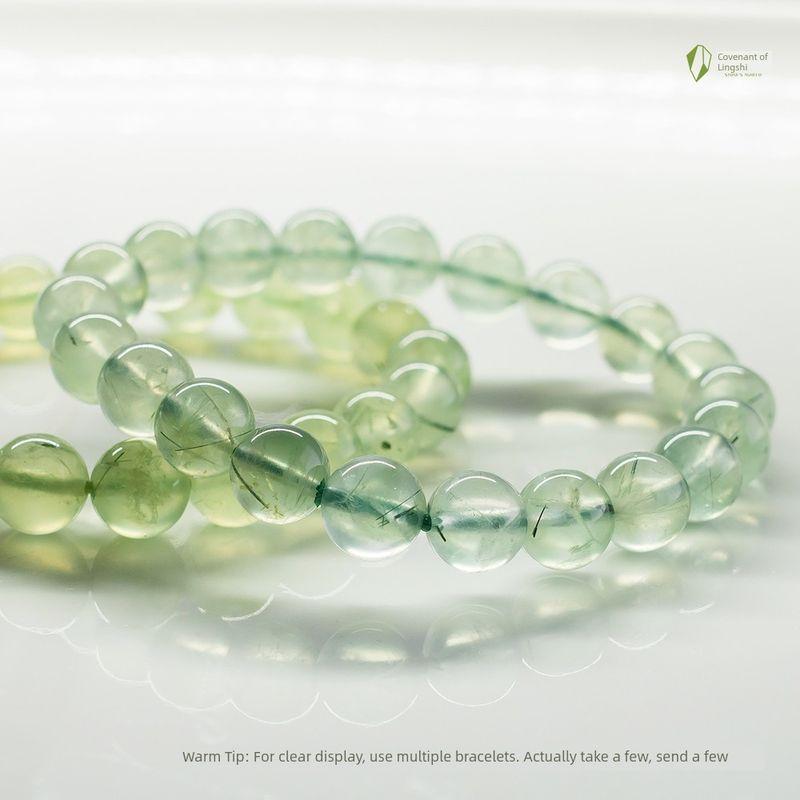 

Lingshiyue Natural Crystal Bracelet Ice-like Prehnite Symbiotic tourmaline about 9mm