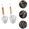 2pcs Kitchen Spider Strainer, Mesh Pasta Basket with Wooden Handle Stainless Steel Mesh Strainer Basket Mesh Spider Strainer for Pasta, Noodles,