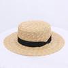 Sommer Unisex Handgefertigt Natürliches Weizenstroh Damen Sonnenhut mit Schleife Breiter Rand Flacher Oberteil Hüte Herren Strand Einfarbige Kappen Sonnenschutz A1