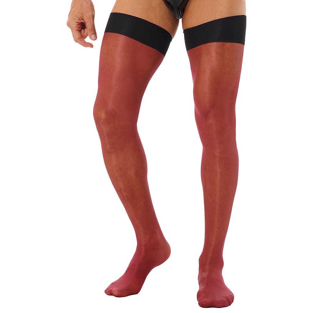 Mens Glossy Stretchy Stockings Sheer Thin Thigh High Socks Costume Accessories