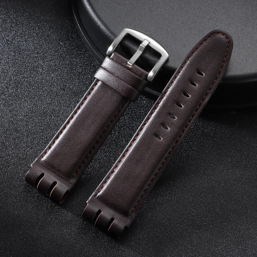 Matte Genuine Cowhide Watch Band for Swatch YOS440 449 401 447 Bamboo Embossed Leather Watch Strap for Men Business Wristband