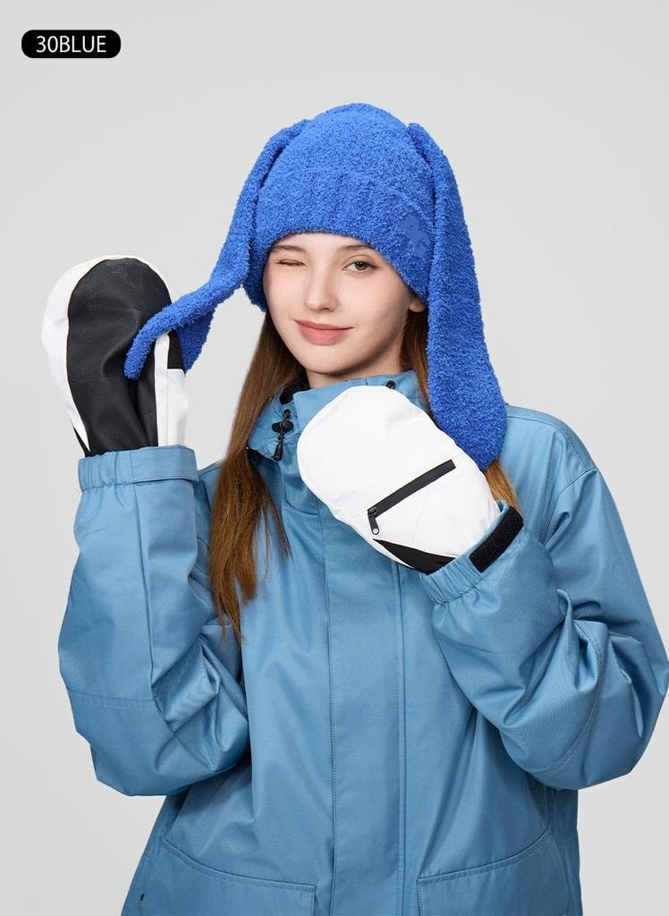Ash Greem Rabbit Ear Knit 5 Colors Perfect for and Bunny Ear Knit Cap with Fluffy Women's Cap, AGAP-3605, 30BLUE, Available, Skiing, Snowboarding,