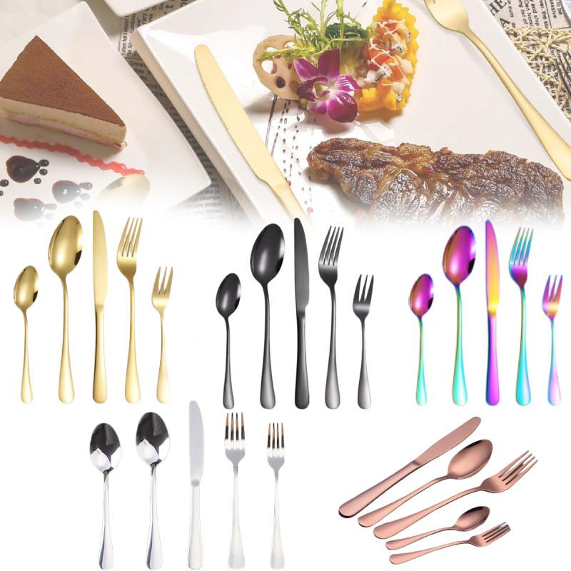 Elegant Gold-plated Stainless Steel Cutlery Set For Western Dining With Steak Knives Forks And Spoons