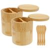 2Pcs Double-deck Bamboo Seasoning Jars Salt Pepper Condiment Storage Pot with Magnetic Lid Kitchen Spice Sugar Container Holder