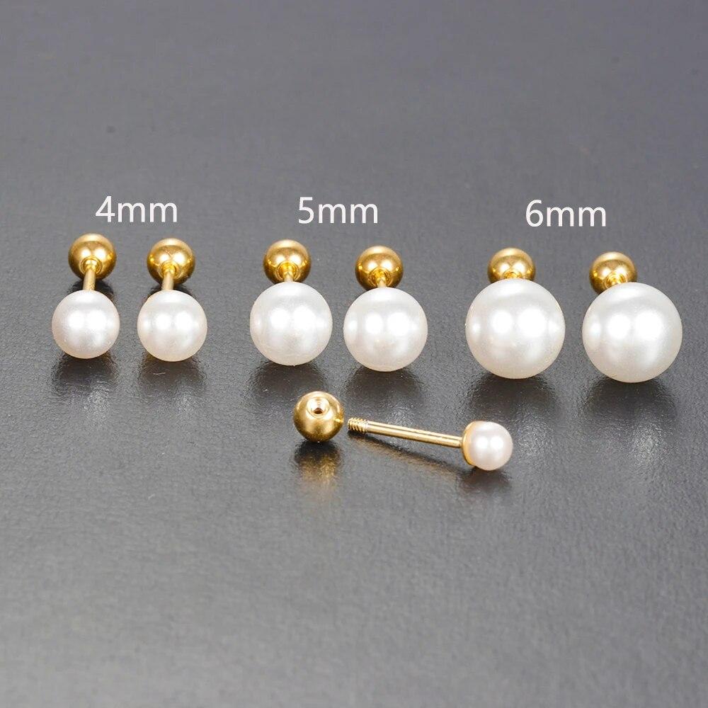 Fashion Simple Sweet Pearl Spiral Beads Small Stud Earrings for Women Korean 3/4/5/6/7mm Party Piercing Jewelry