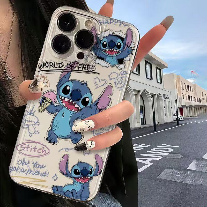 Cartoon Stitch Angel Ice Cream Space Shell for iPhone 14/15/16 Plus