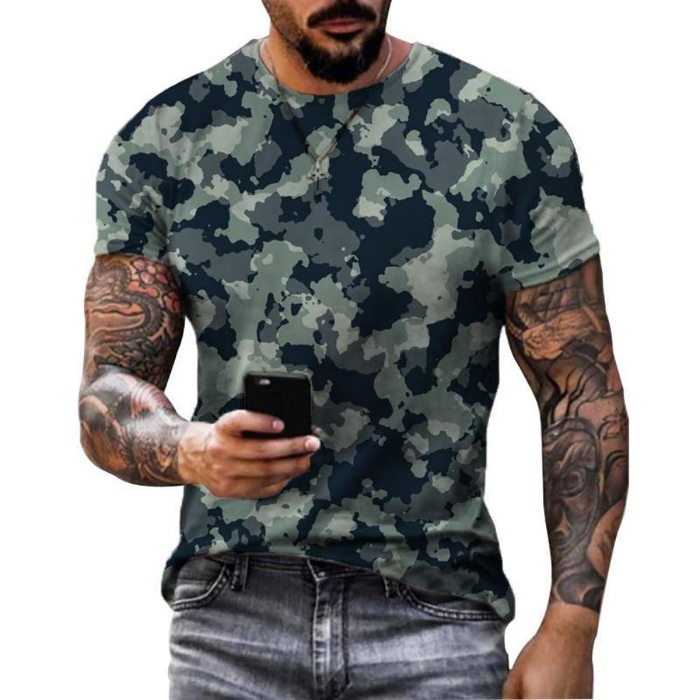 Men's 3D printed T-shirt with geometric printing, summer round neck short sleeved loose casual children's bottom shirt