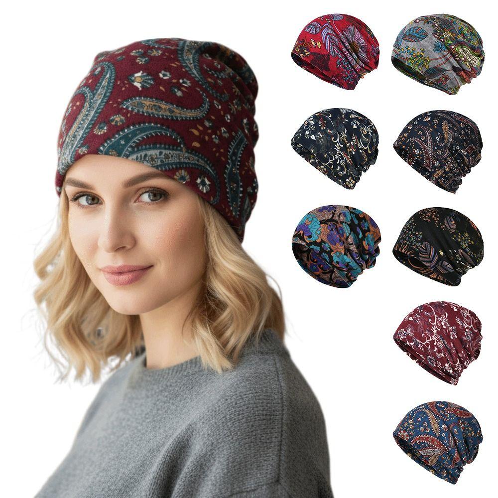 Multifunctional Turban Hats Plaid Print Casual Hedging Cap Autumn and Winter