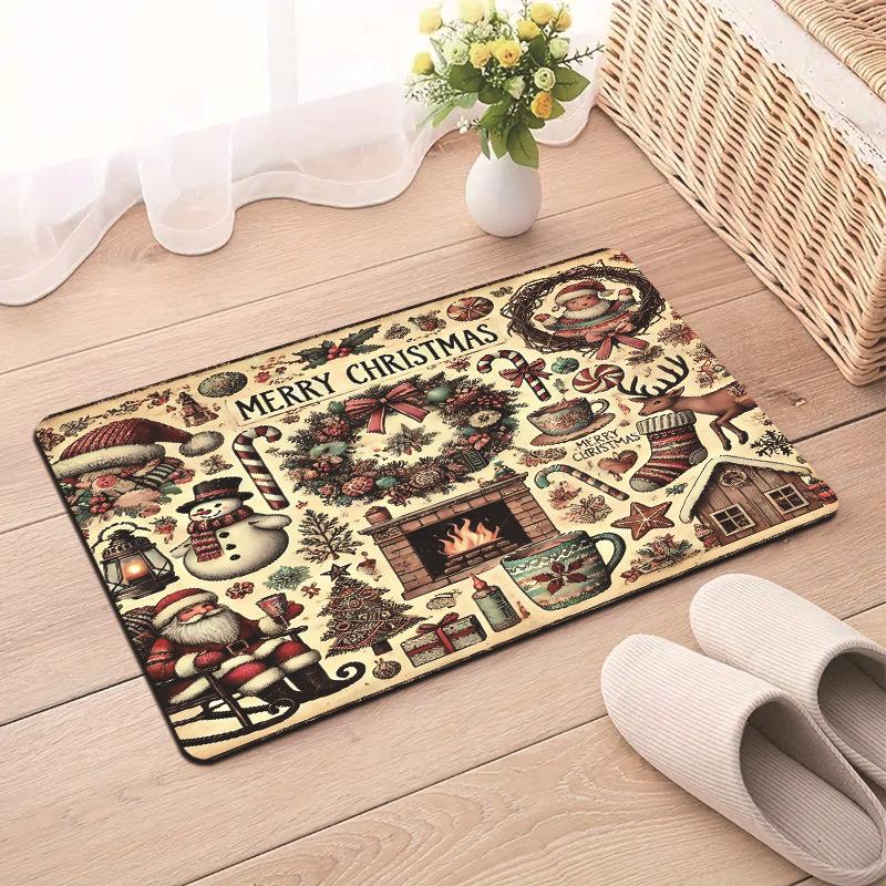 Christmas Merry Christmas Winter Snow Tree Gingerbread Gift Mat Festive Decorative Carpet Rug For Home Decor Holiday Decoration