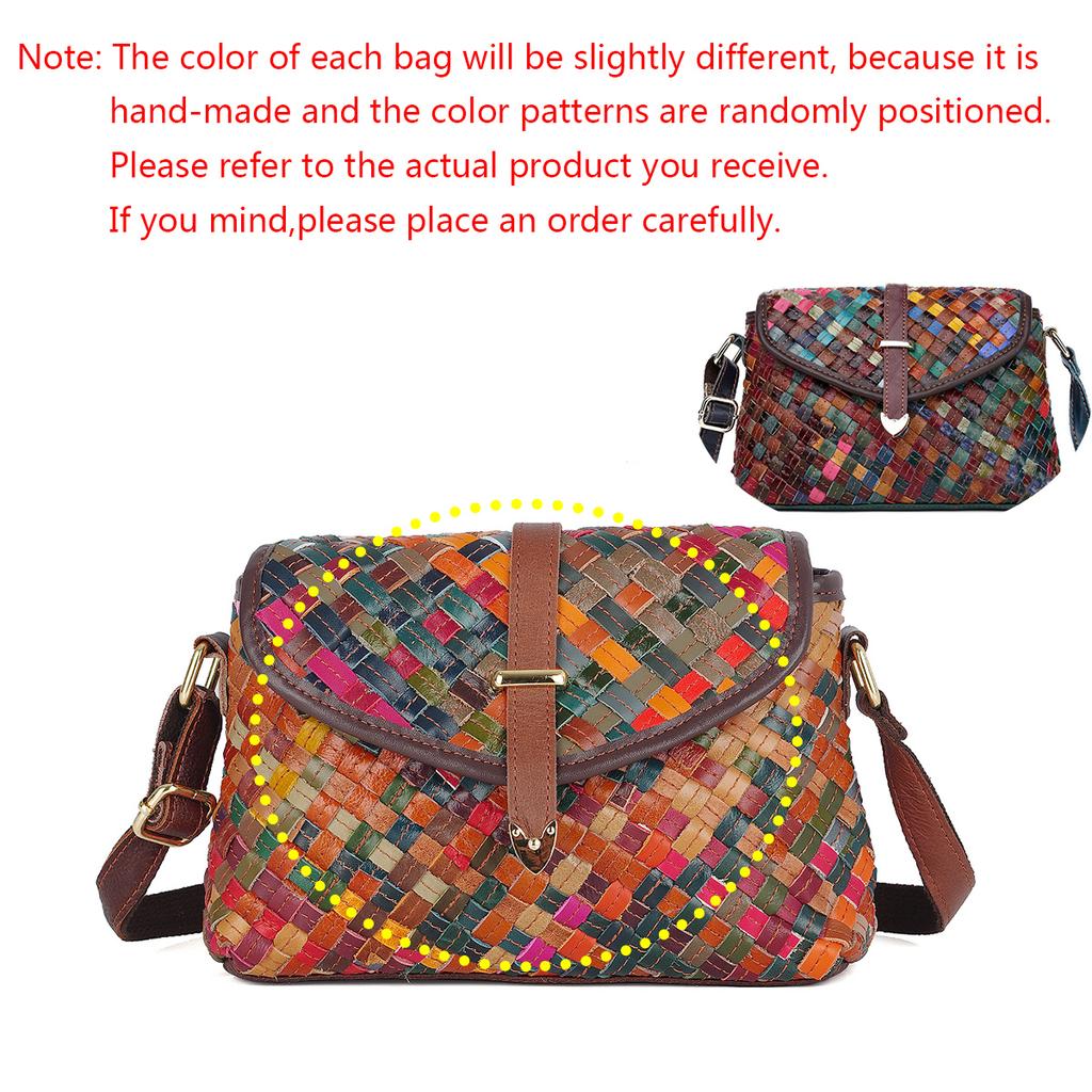 Genuine Leather Handmade Bag Woven Bag Colorful Striped Color Matching Small Bag Casual Ethnic Style Shoulder Bag For Women
