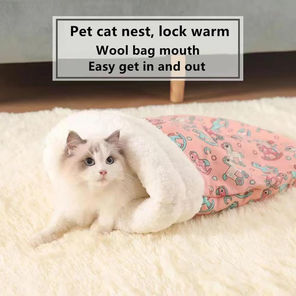2024 Cat Sleeping Bag for Indoor Cats, Cat Winter Sleeping Bag, Winter Cat Sleeping Bag, 360° Warm Semienclosed Soft Plush
