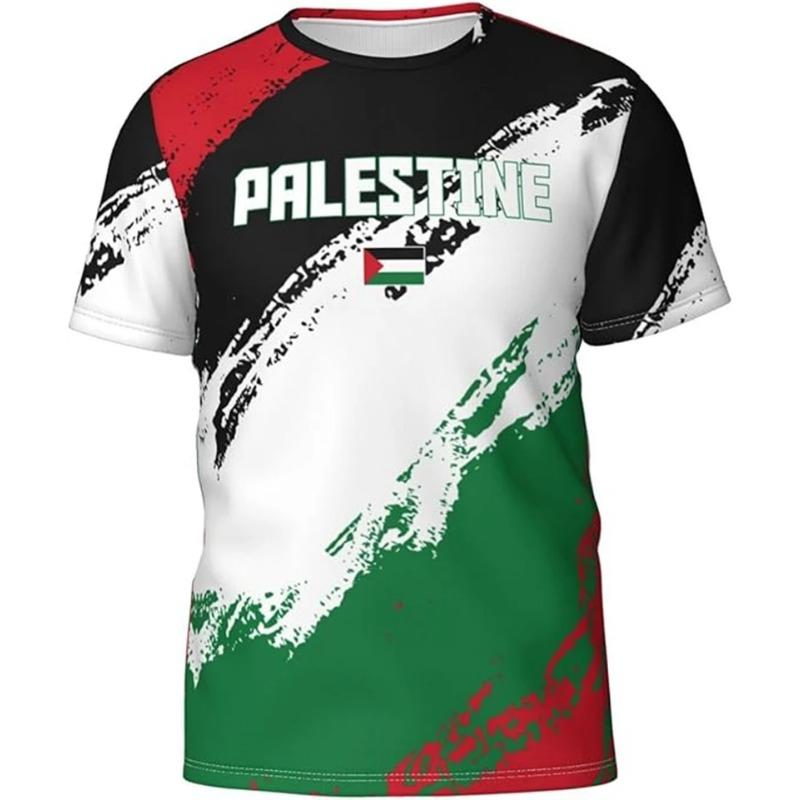 Fashion Palestine Flag National Emblem Pattern 3D Printed T-shirts Summer Trend  Short Sleeve Sports Football T-shirts Loose Breathable Tops