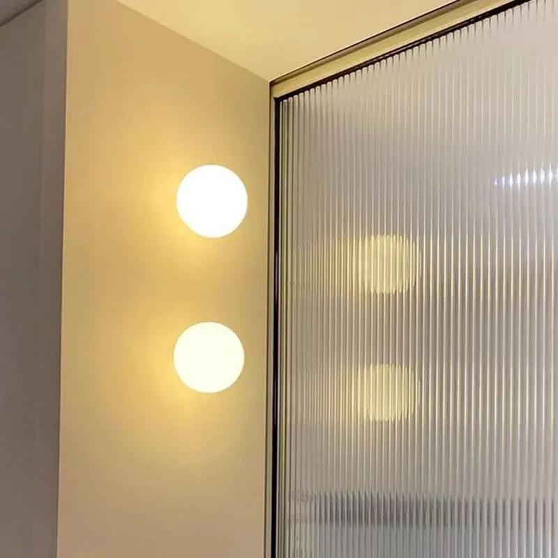 Modern minimalist LED wall lamp smooth/frosted glass ball milky white wall lamp hallway entrance dark bottom circular ball lamp