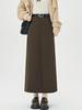 Women's High-Waist Woolen Midi Skirt - Slimming Bodycon with Slit for Autumn/Winter