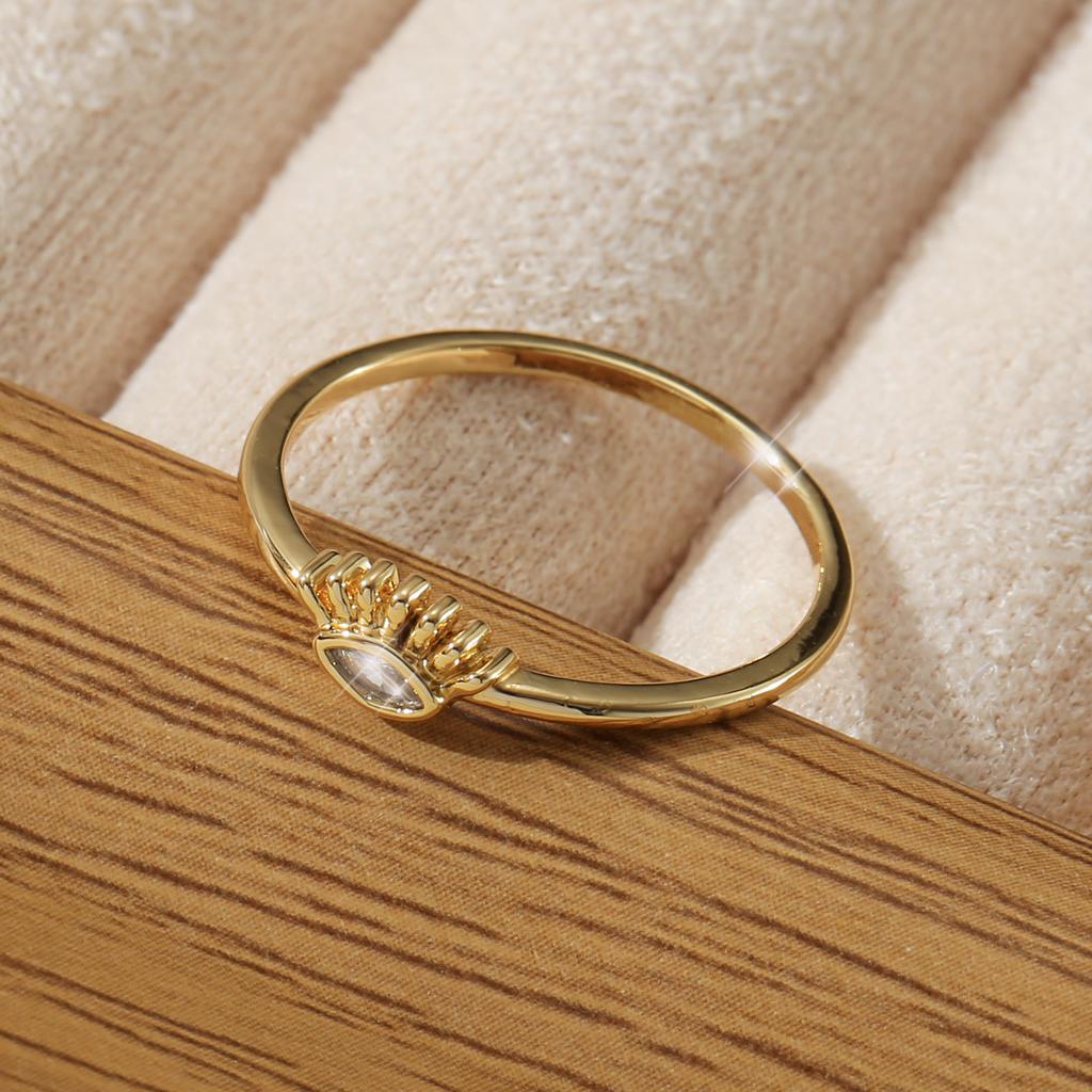 Golden Copper Marquise Cut Synthetic Zircon Ring Minimalist Stackable Band for Women